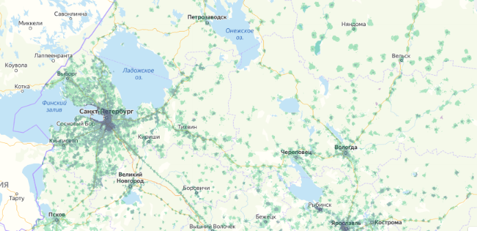 Зона покрытия МТС на карте Руза 